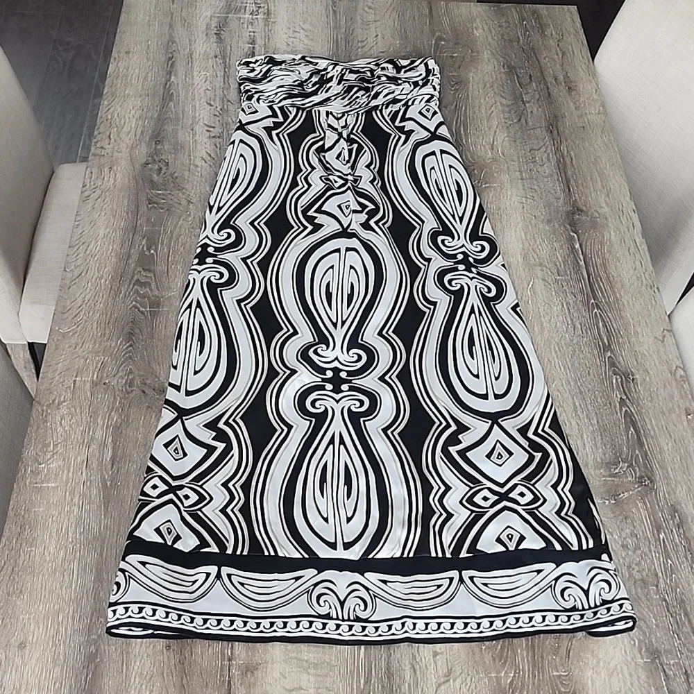 White House Black Market Strapless Silk A-Line Maxi Dress Abstract Print Sz. 4 - Picture 5 of 11